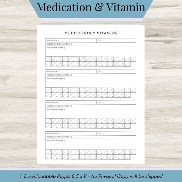 Medication and Vitamin Tracker, Medication Log, Medication Reminder, Medication Administration Record, Medication Organizer, Medical Binder