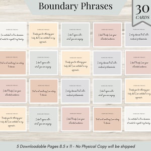 30 phrases limites, journal des limites, outils de définition des limites, outil de thérapie, cartes-éclair sur la santé mentale, journal des limites, affiches des limites