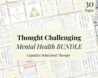 Diario de salud mental: Terapia cognitivo-conductual para desafiar el pensamiento / PDF sobre salud mental, diario terapéutico, autorreflexión, indicaciones guiadas