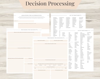 Decision Processing, Thought Processing Journal Pages for daily self care, mental health, & emotion list with breakdown worksheets -PDF