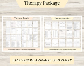 Therapy Journal Bundle: 41 Page Mental Health Worksheets & Prompts (PDF) Daily Walkthrough, Check-ins, and Wins, Values and Boundaries