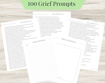 Grief Journal Prompts, 100 Grief Prompts, Deep Thought Mental Health Journal Prompts, Grief Care Package, Grief Journal, Therapy Journal PDF