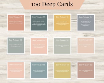 100 Deep Journal Prompts, Deep thought Prompts, Prompts Mental Health Journal, Self Care Journal, Writing Prompts, Conversation Cards, CBT