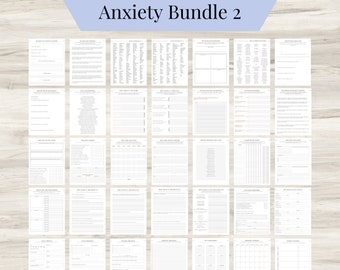 Anxiety Journal 2, Therapy Journal Worksheets, digital Mental Health Pages, Daily self-care, Mental health, and Emotion list, 36 Pages -PDF