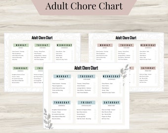 Chore Chart Printable, Adult Chore Chart, Cleaning Schedule, Cleaning Checklist,  Digital Chore Chart, Household Organization