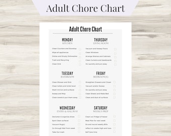 Adult Chore Chart, Productivity Chart for families, Adults, & Kids, Task List, Routine Chart, Printable 6-Day Chore Chart, Daily Chores PDF