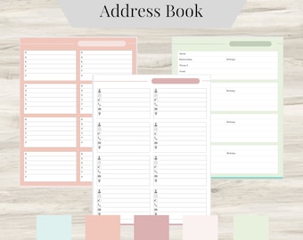 Digital Address Book, Contact List, planner pages, Contact List templates, Digital At home Organizer