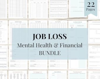 May include: A printable workbook with 22 pages of worksheets to help with mental health and financial planning after job loss. The workbook includes sections for tracking expenses, bills, and income, as well as planning for the future.