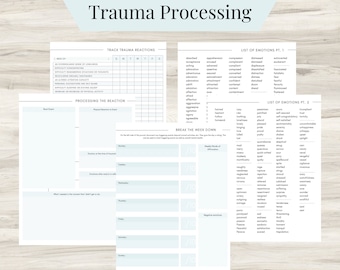 Trauma Processing Journal Pages, daily self care, mental health, emotion list, breakdown worksheets Therapy Journal, Counseling-downloadable