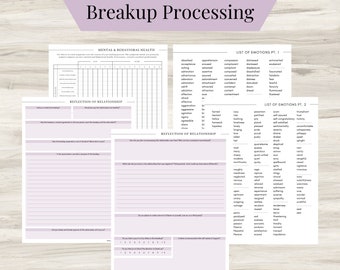 NEW Breakup Processing Journal Pages for daily self care, mental health, & emotion list with breakdown worksheets, Therapy Sheets, PDF