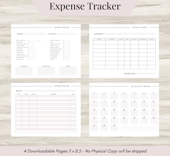 Expense Tracker PDF | Monthly Budget Worksheet | Income Tracker | Bill Due Date Calendar | Weekly Spending Log | Digital Download