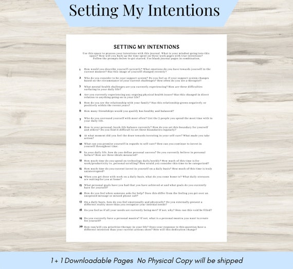 Setting Intentions Worksheet: CBT Therapy Journal Prompts (PDF)