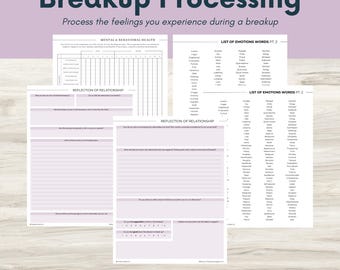Breakup Processing Journal Pages, Daily Self-Care, Mental Health, Emotion List, Breakdown Worksheets, Therapy Sheets, Coping Strategies PDF