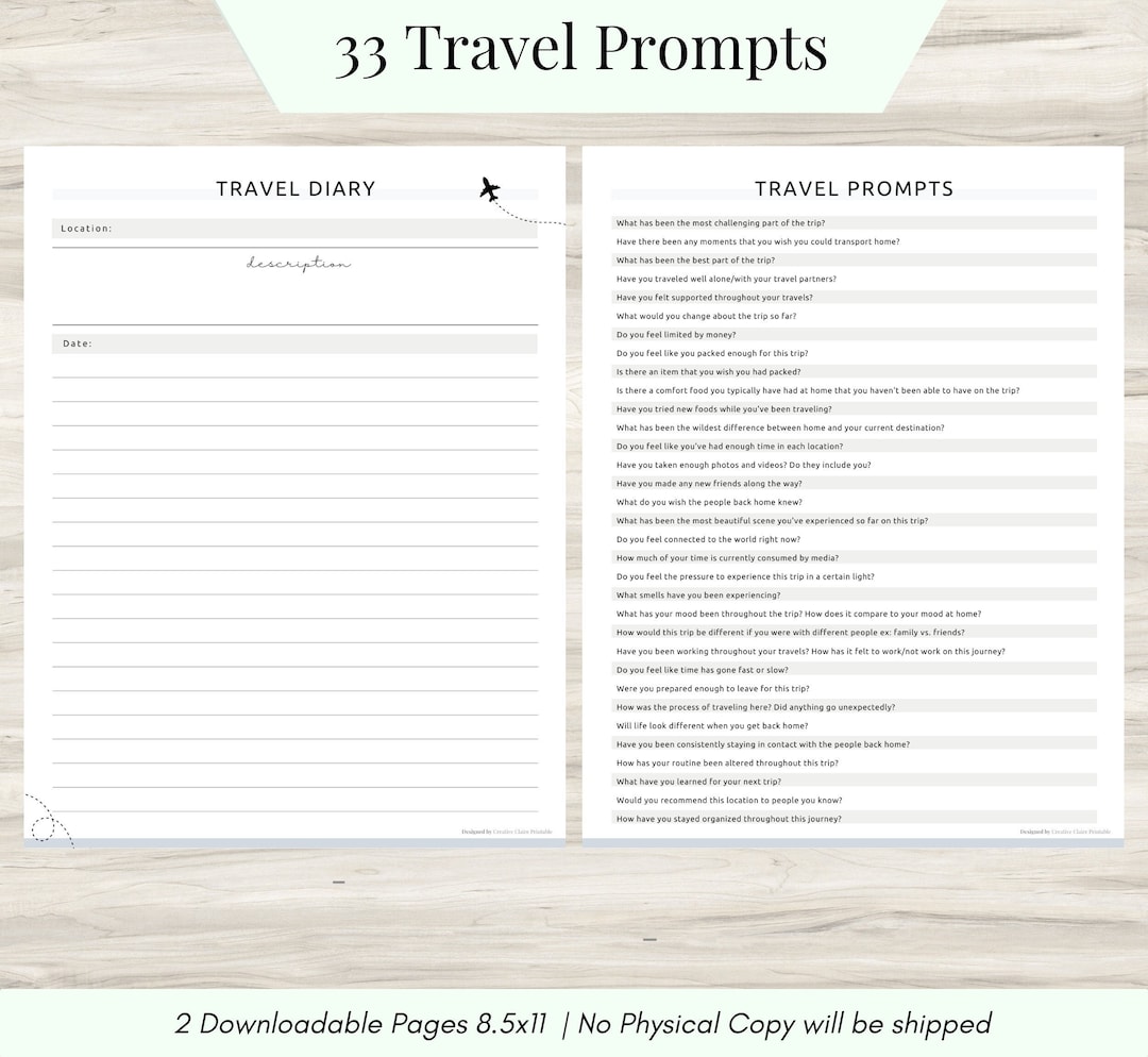 33 Travel Journal Prompts & Diary Printable | Travel Diary Pages ...