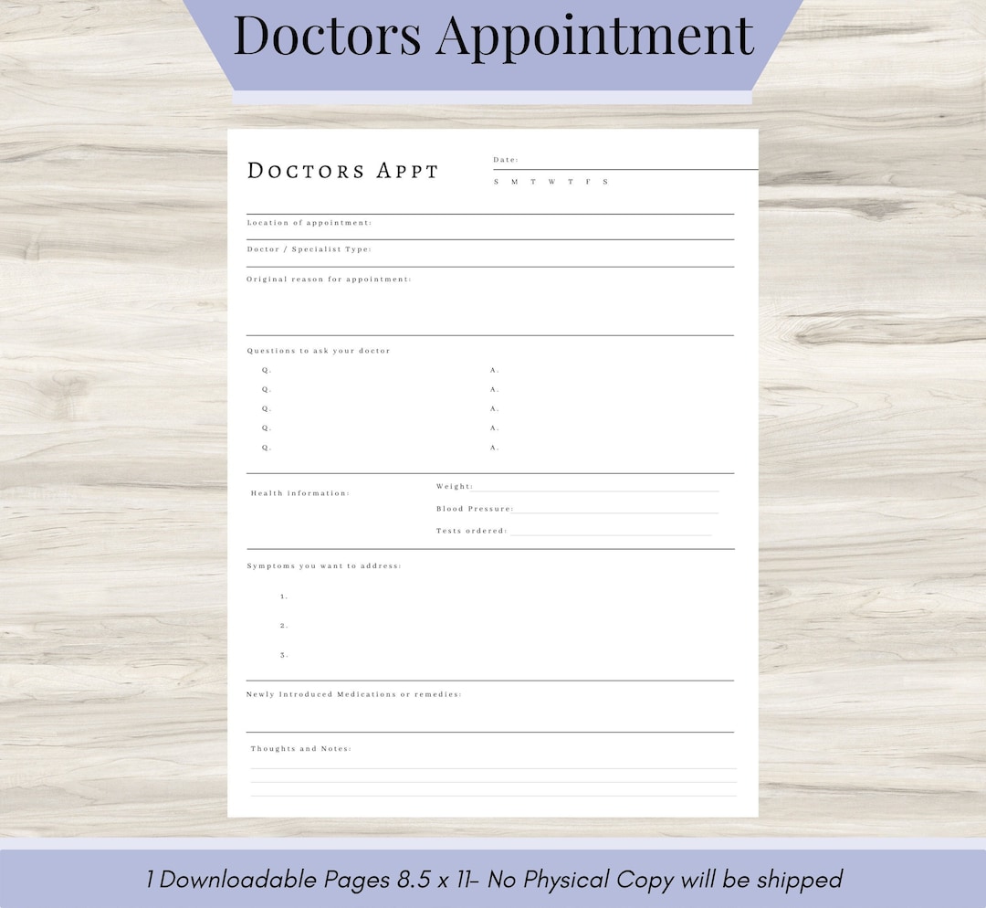 Doctor Appointment Notes Sheet: Medical Visit Planner (PDF | Health ...