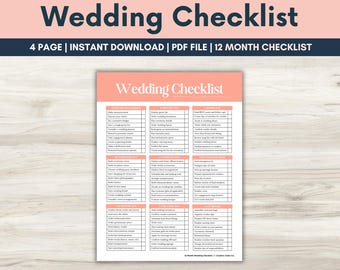 Wedding Checklist Printable | 12-Month Planner | Bride & Groom To-Do List, Ultimate Checklist, Wedding Planner, Marriage Organizer, Wedding