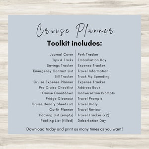 Cruise Planner Bundle, Packing List, Travel Itineraries, Emergency Contact List, Travel Countdown, Outfit Planner, Travel Diary, PDF image 2