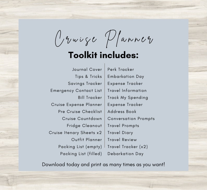 Cruise Planner Bundle, Packing List, Travel Itineraries, Emergency Contact List, Travel Countdown, Outfit Planner, Travel Diary, PDF image 2