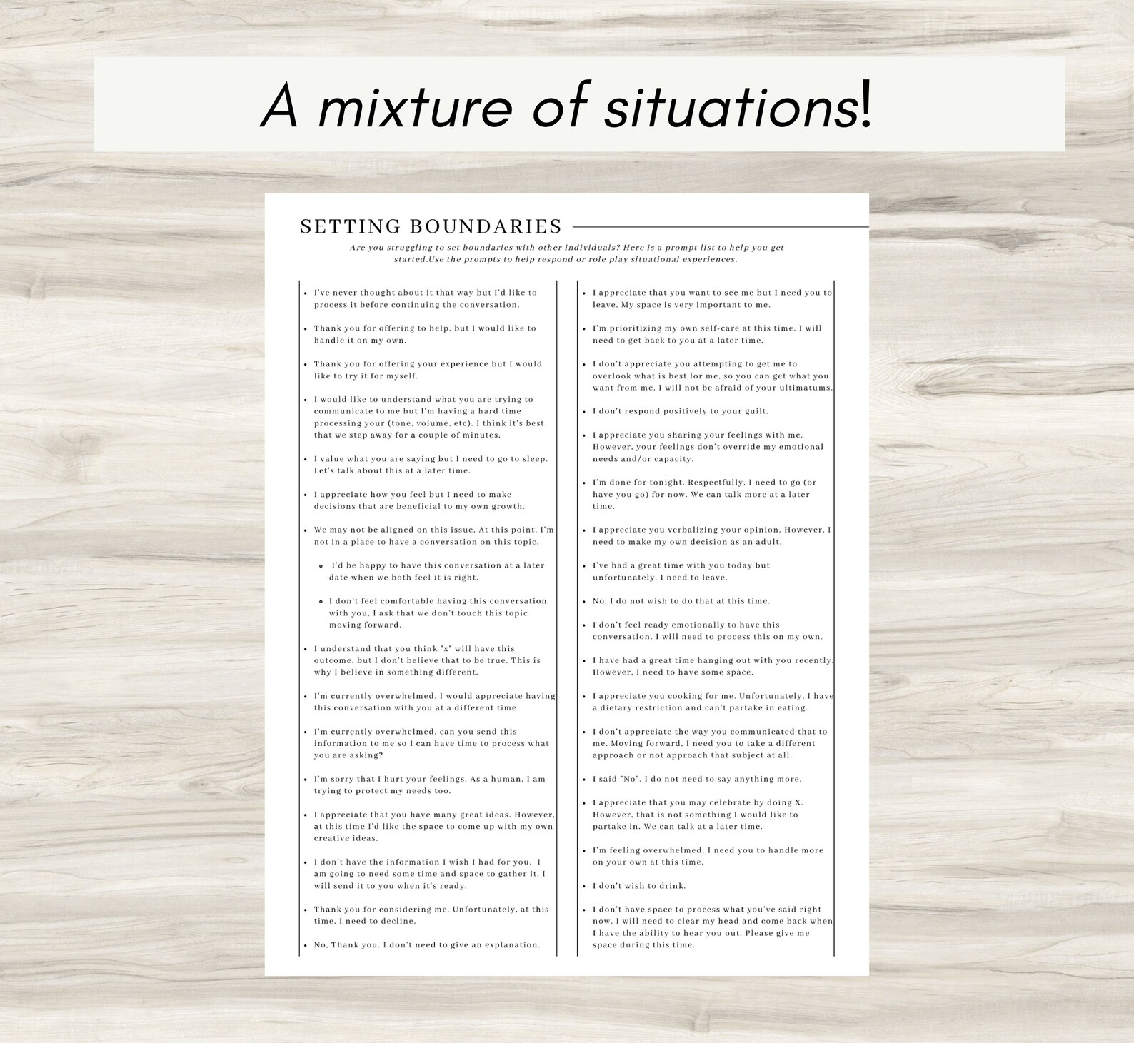 Setting Personal Boundaries Phrase List (PDF) - Etsy