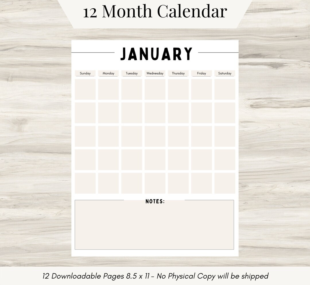 Blank Monthly Calendar Printable: Simple Planner Inserts (PDF) - Etsy ...