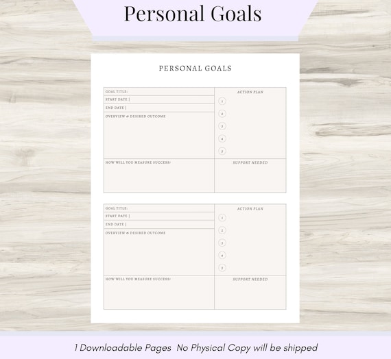 Personal Goal Sheet: Printable Goal Planner (PDF)