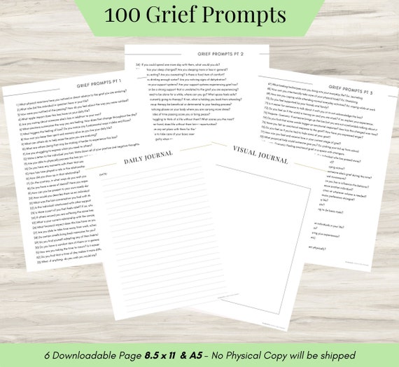 Grief Journal Prompts: 100 Thoughtful Questions (PDF)