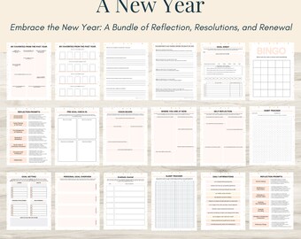 2026 Neujahres Reflection Printable Bündel: Vorsätze, Journal Prompts (PDF)