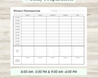 Tygodniowy plan przygotowań do druku | Godzinowy planer tygodnia pracy | Rutyna i lista zadań dla osób z ADHD | Organizator zdrowia psychicznego | Poniedziałek-piątek (PDF)