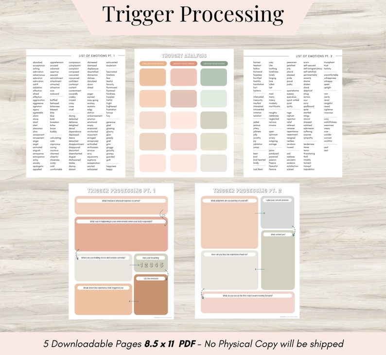 Trigger Processing Journal: Thought Analysis, Self-Care (PDF | Mental Health PDF, Therapy Journal, Self-Reflection, Guided Prompts image 1