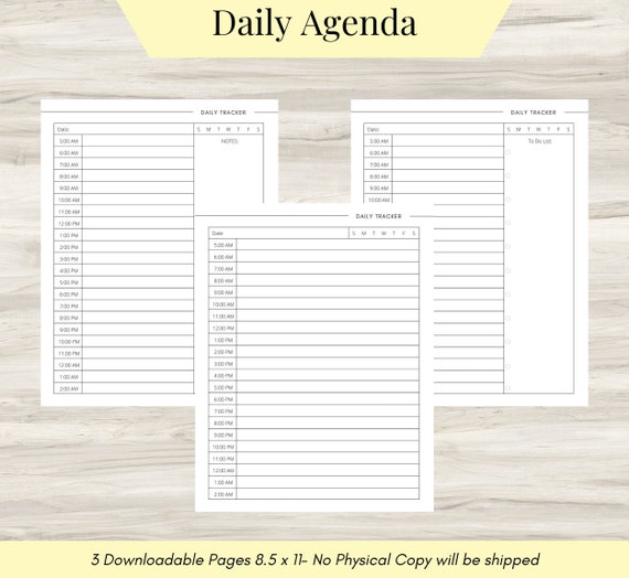 Hourly Daily Agenda Tracker Printable | Hourly Schedule Planner | ADHD Routine Planner | Mental Health Productivity | Time Tracker | PDF