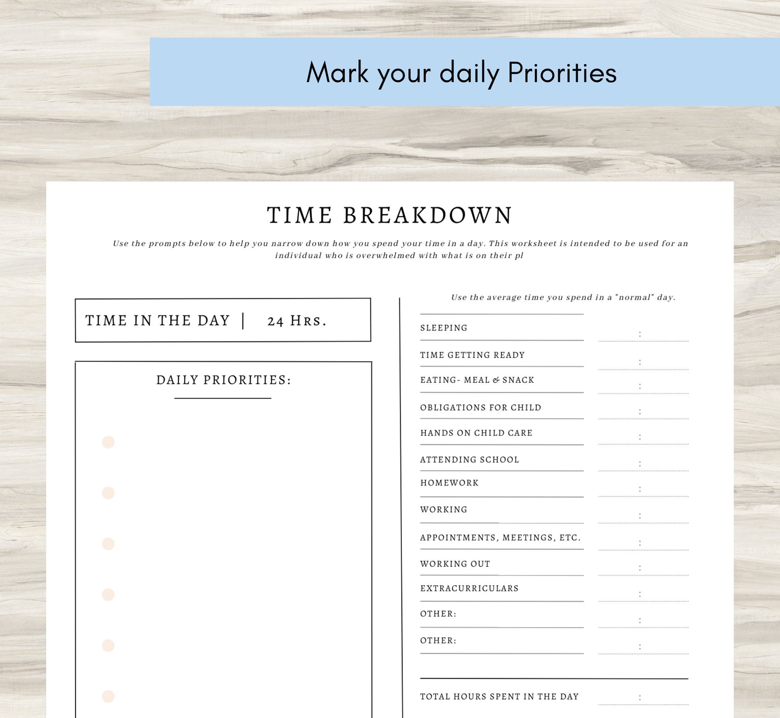Time Breakdown Worksheet: Time Management Planner (PDF) - Etsy