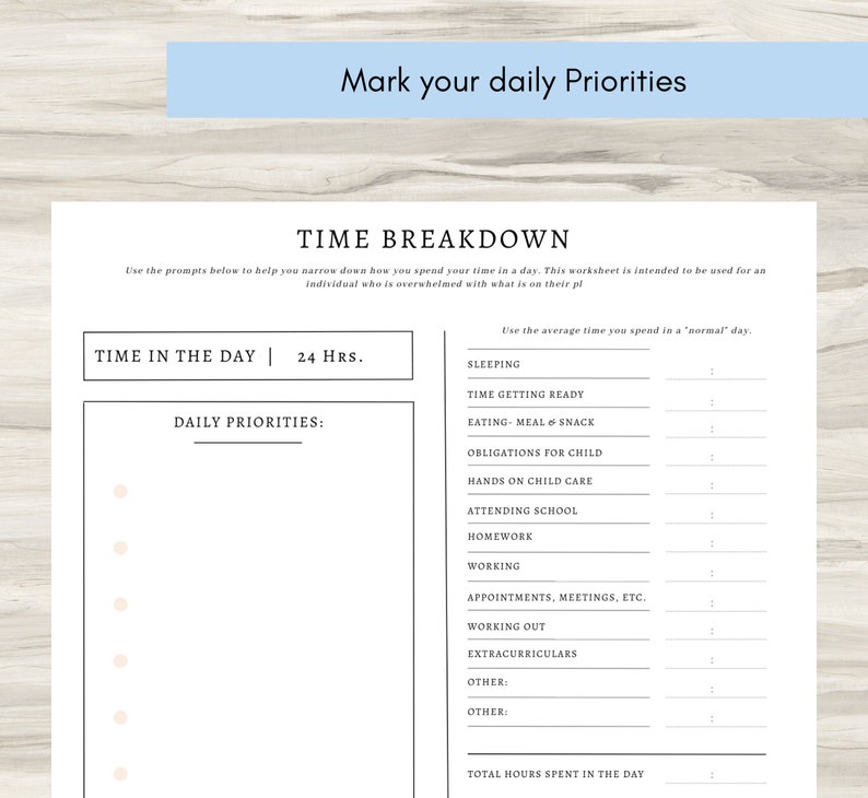 Time Breakdown Worksheet: Time Management Planner (PDF) - Etsy