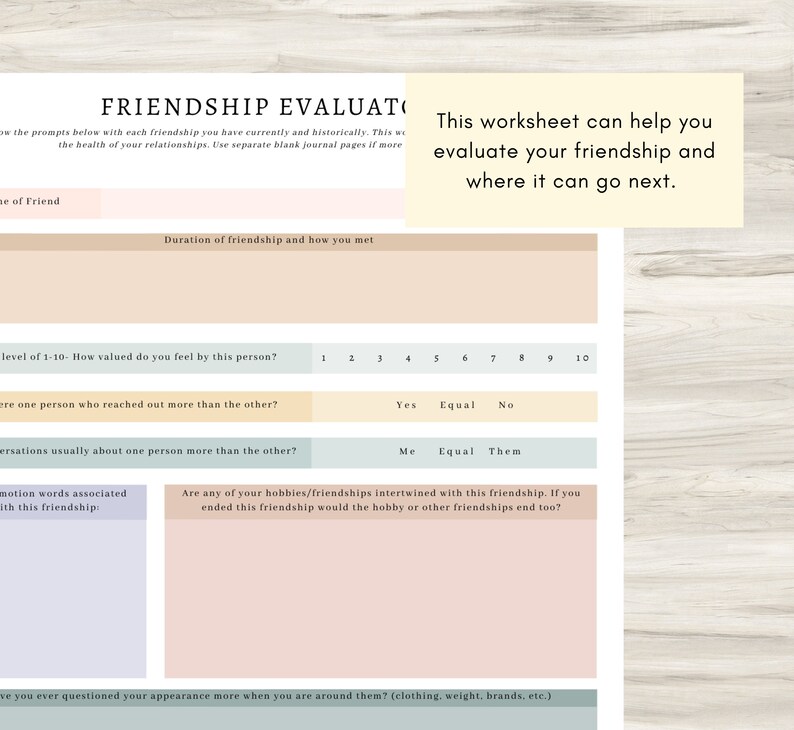 Friendship Questionnaire.pdf Friendship Evaluator Worksheet: Relationship Assessment (PDF) - Etsy