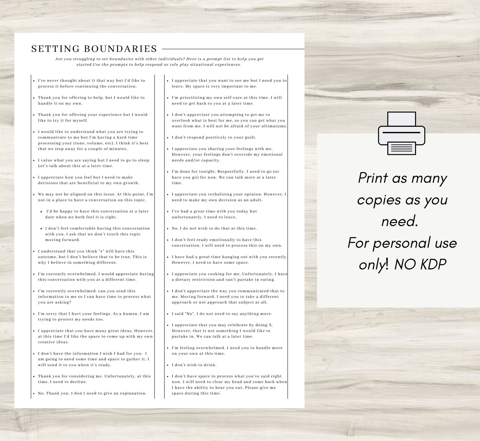 Setting Personal Boundaries Phrase List (PDF) - Etsy