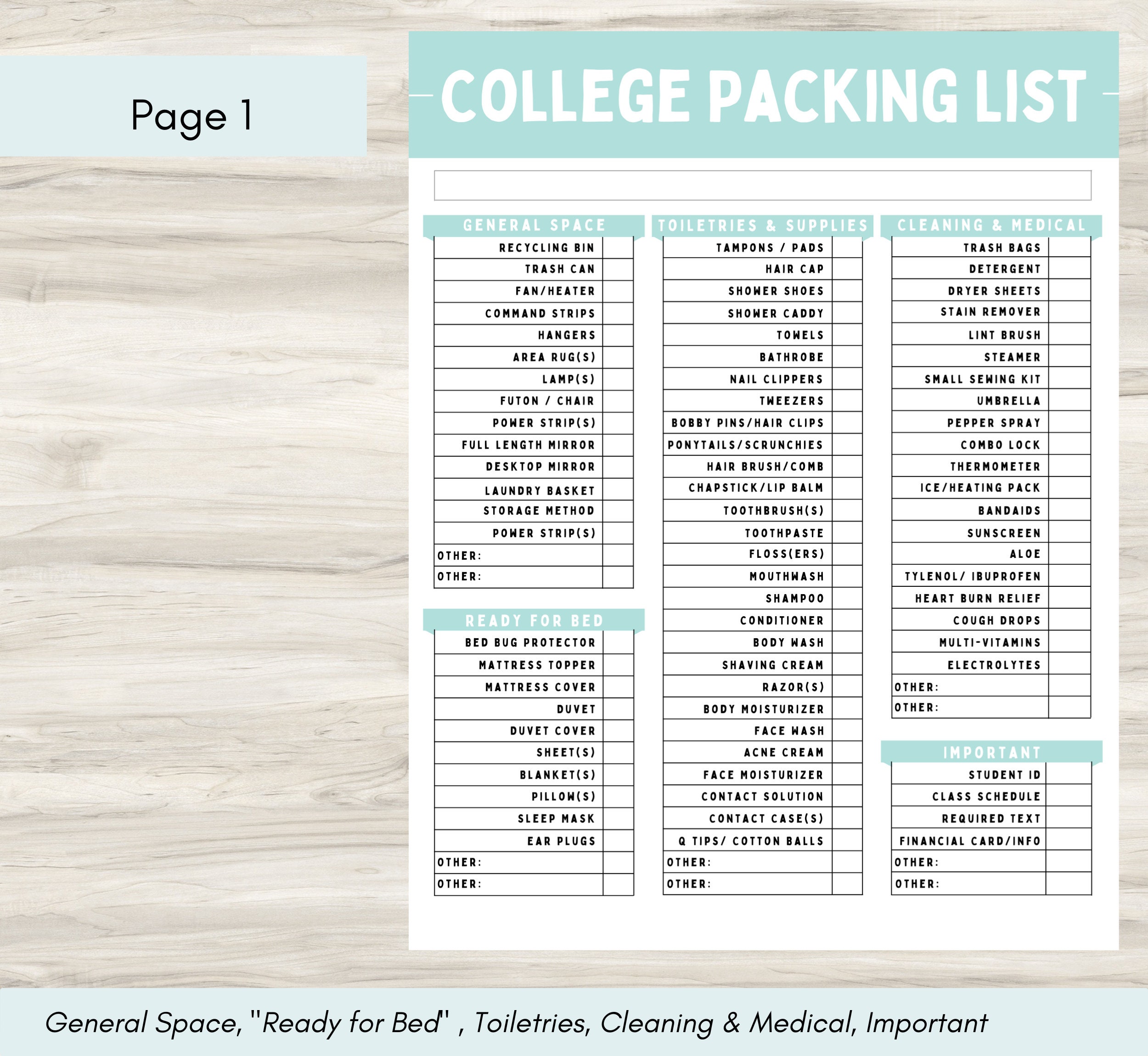 College Packing List Printable | Dorm Room Checklist for Students ...