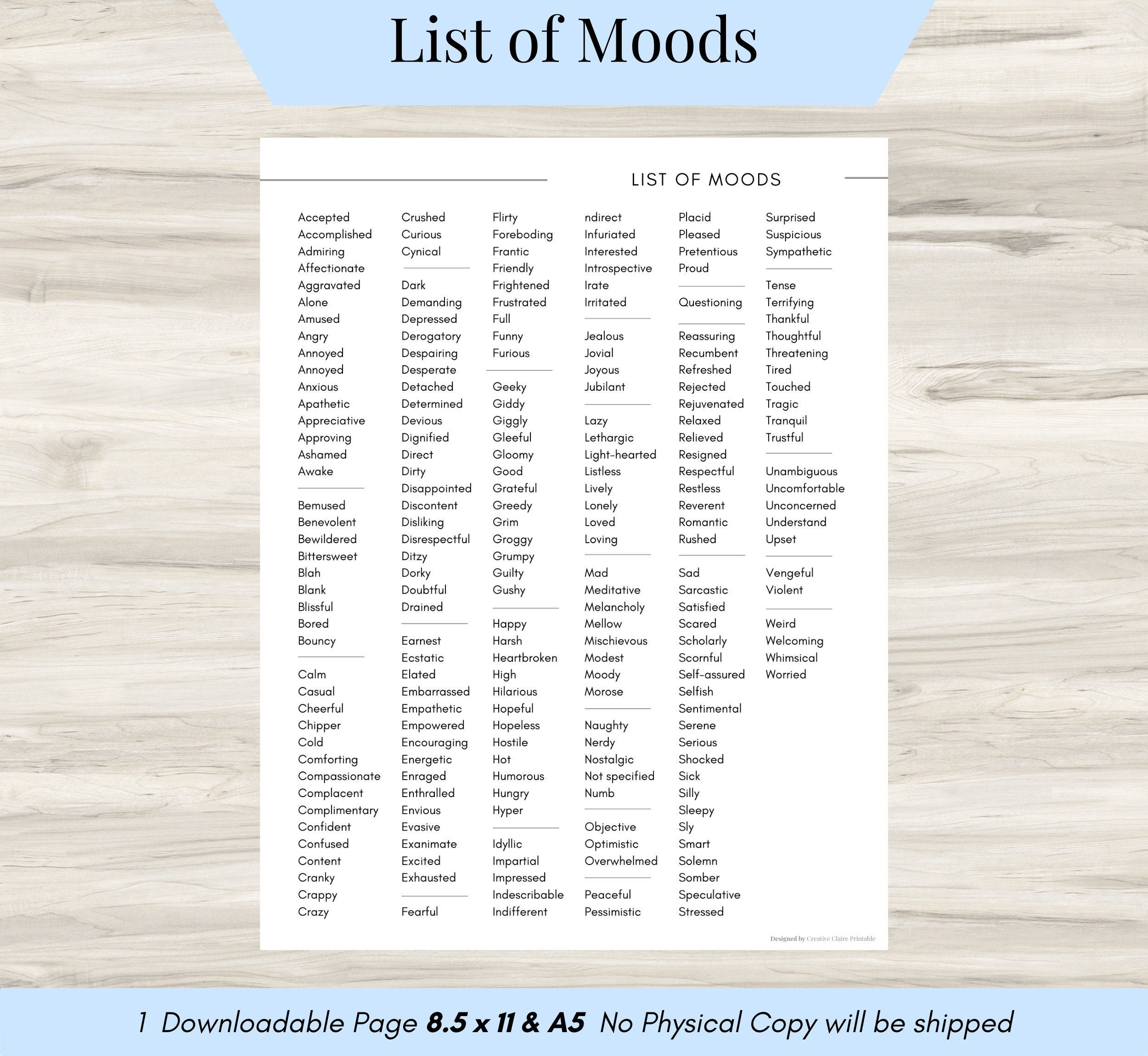 list-of-mood-words-emotion-words-mood-tracker-self-care-etsy