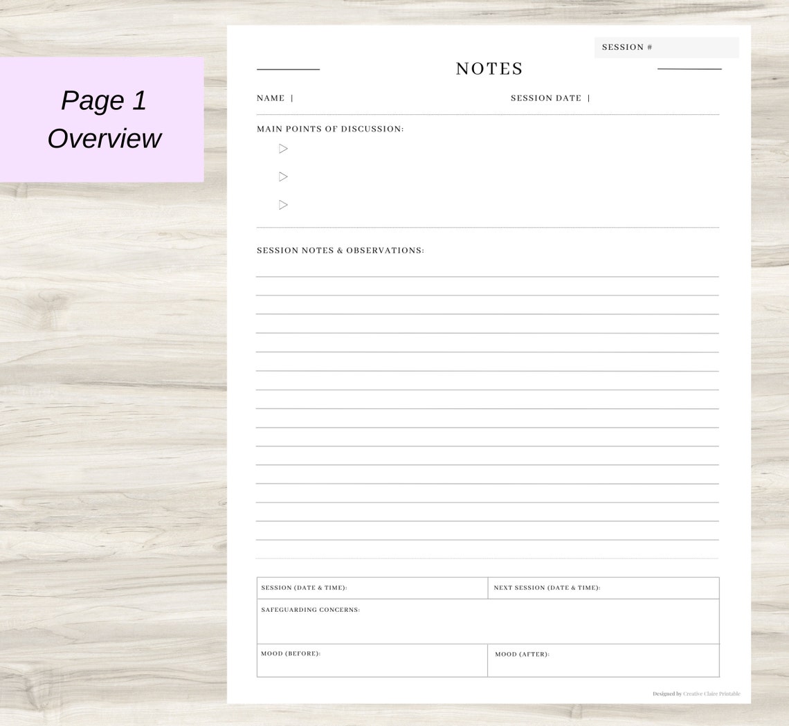 Client Note Sheets, Client Worksheet, Client Note Template, Client ...