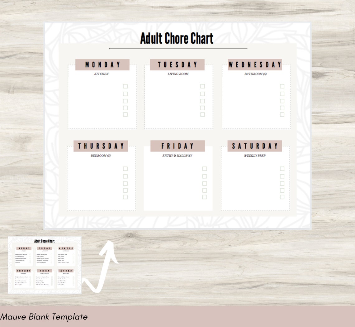 Chore Chart Printable Adult Chore Chart Cleaning Schedule | Etsy