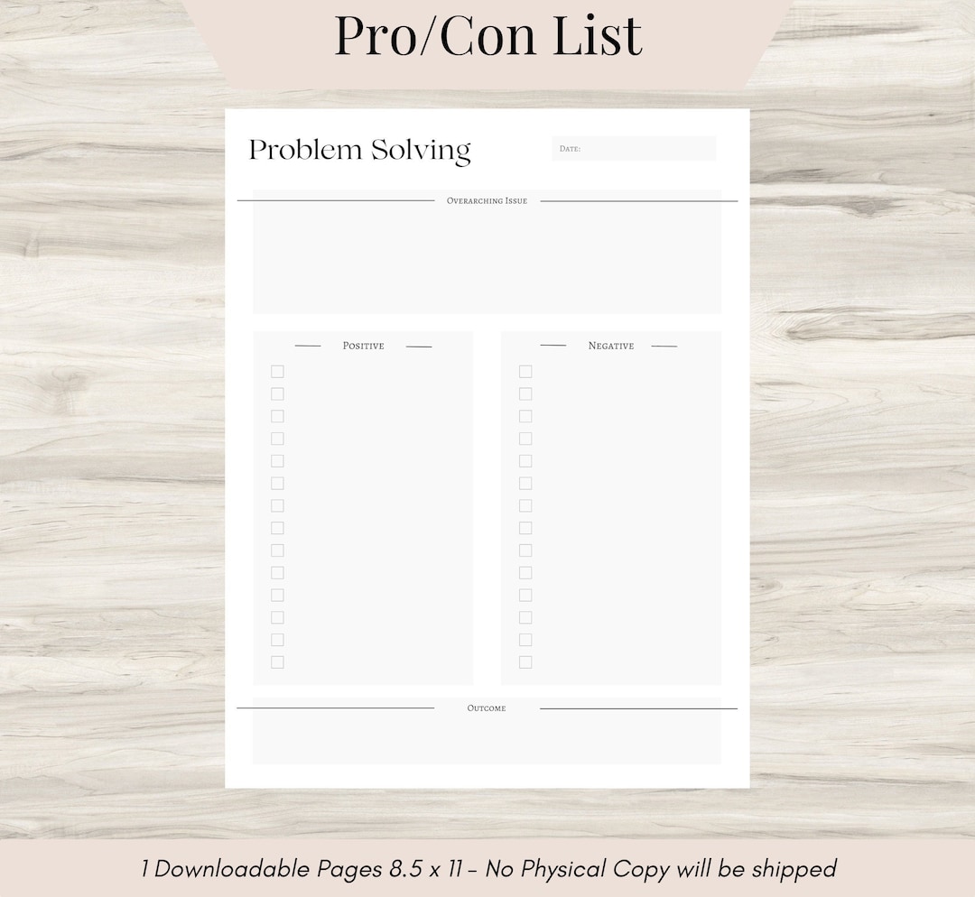 Problem Solving Sheet, Pro and Con List, Decision Maker, Household ...