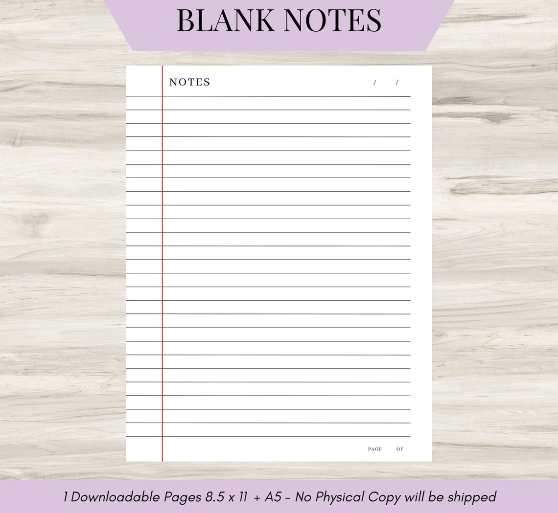 Blank Notes Sheet Blank Notes Template Digital Student | Etsy