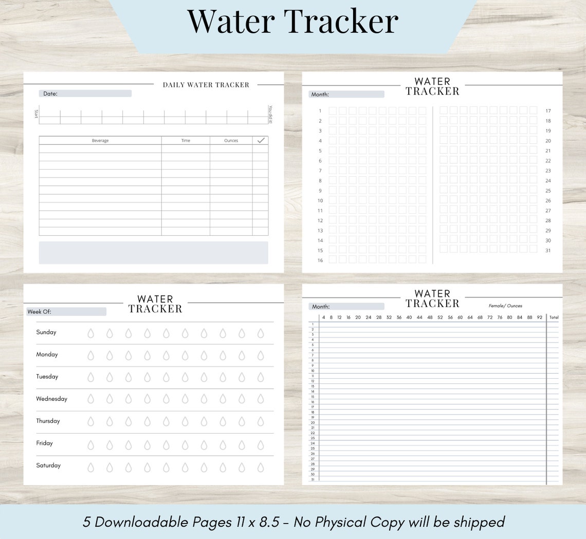 Printable Water Tracker. Recording Hydration Hydration | Etsy