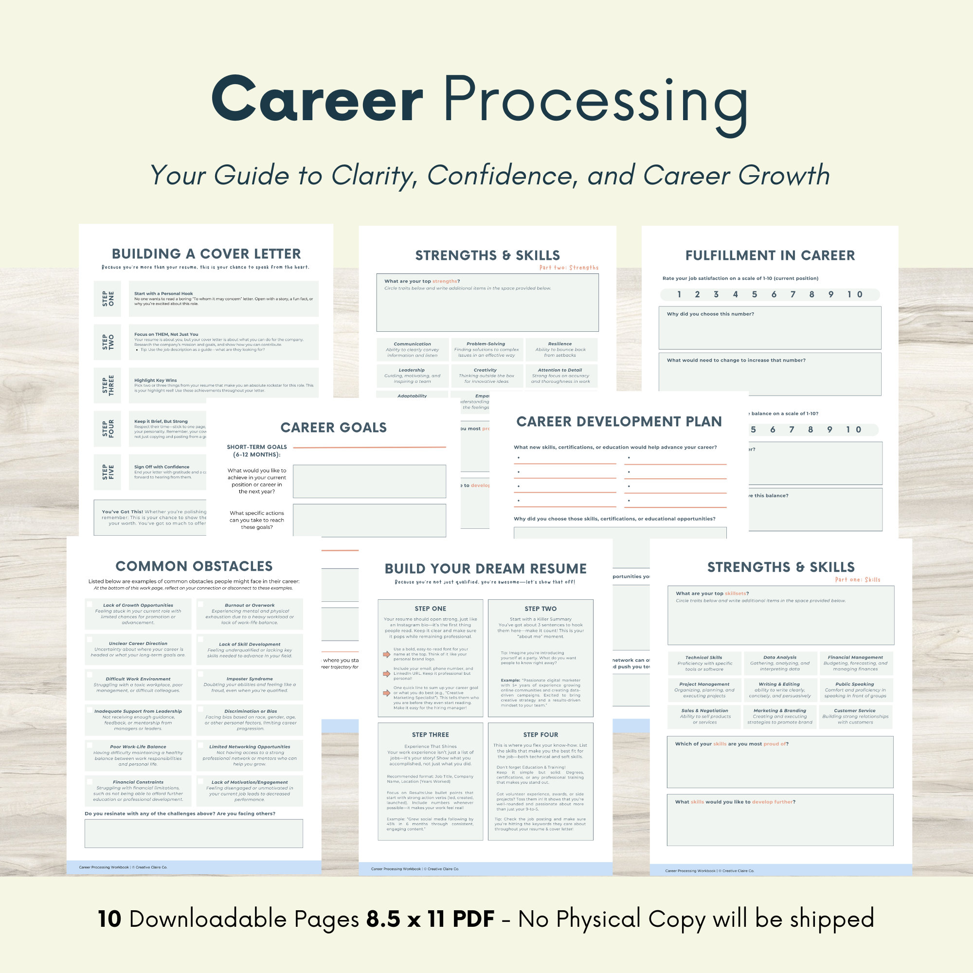 Career Processing Workbook, Resume Builder, Cover Letter, Job Searching, Career Coach Resources