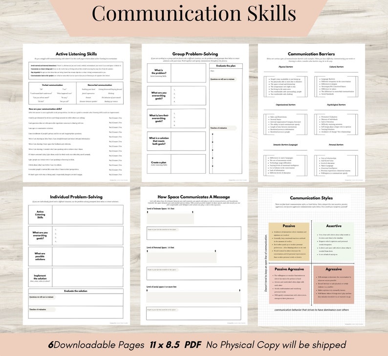 Communication Skills Worksheets: Active Listening, Problem-solving (PDF ...