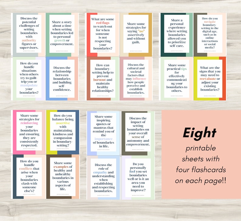 Tarjetas de límites, diario y sugerencias para conversar, establecer límites, salud mental, sugerencias para relaciones, comunicación abierta imagen 3