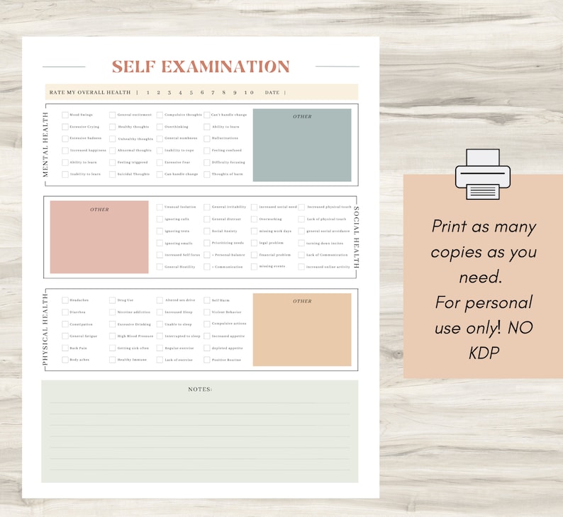 Self Examination, Holistic Check-in, How do you feel, Therapy Journal Worksheets, digital Mental Health Page, Daily self-care, Mental health image 7