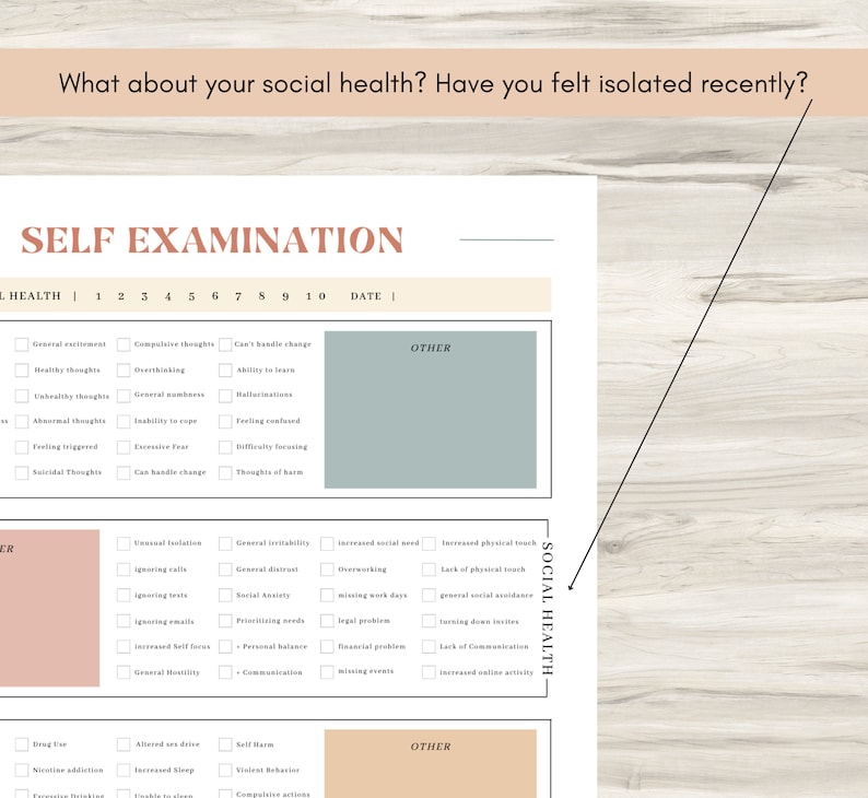 Self Examination, Holistic Check-in, How do you feel, Therapy Journal Worksheets, digital Mental Health Page, Daily self-care, Mental health image 5