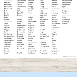 List of Mood Words, Emotion Words, Mood Tracker, Self-care Tracker ...