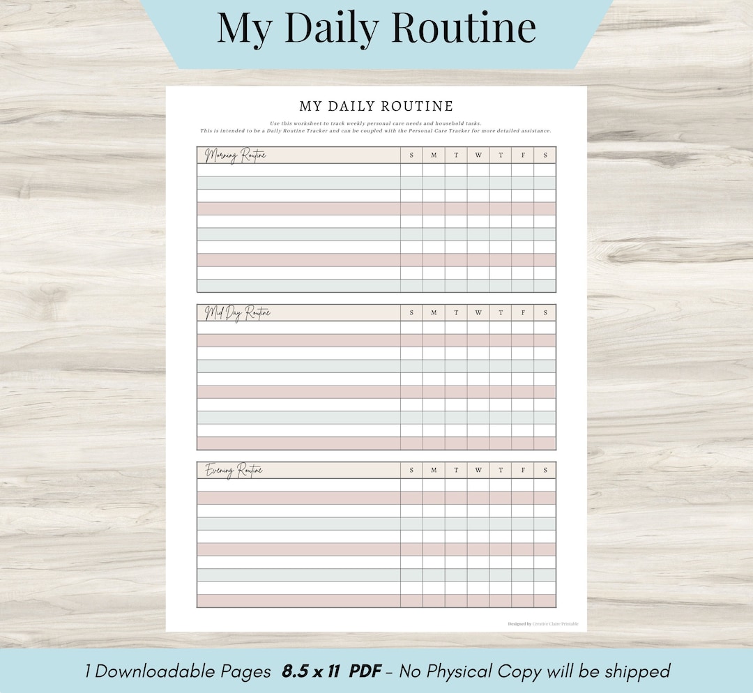 My Daily Routine Sheet, Daily Routine Planner, Self Care Checklist ...