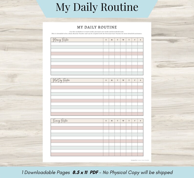 Daily Routine Planner: Self Care Checklist, Habit Tracker (PDF) - Etsy