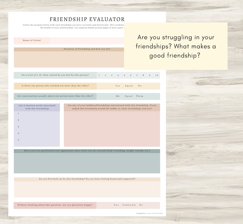 Friendship Questionnaire.pdf Friendship Evaluator Worksheet: Relationship Assessment (PDF) - Etsy